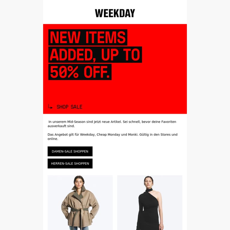 Bis zu 50% Rabatt | Neue Artikel - newsletter screenshot