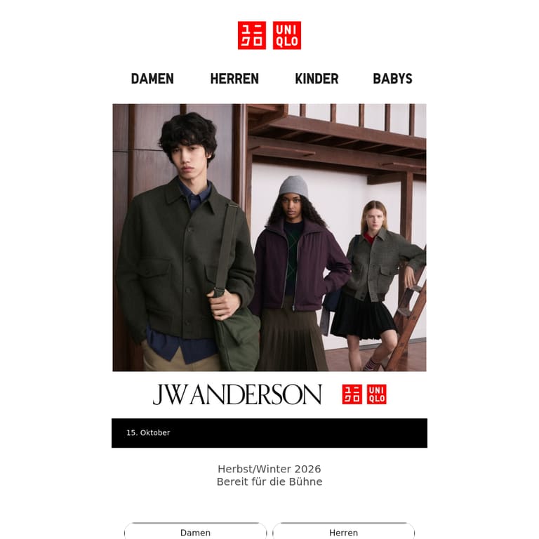 Ab morgen | UNIQLO and JW ANDERSON - newsletter screenshot