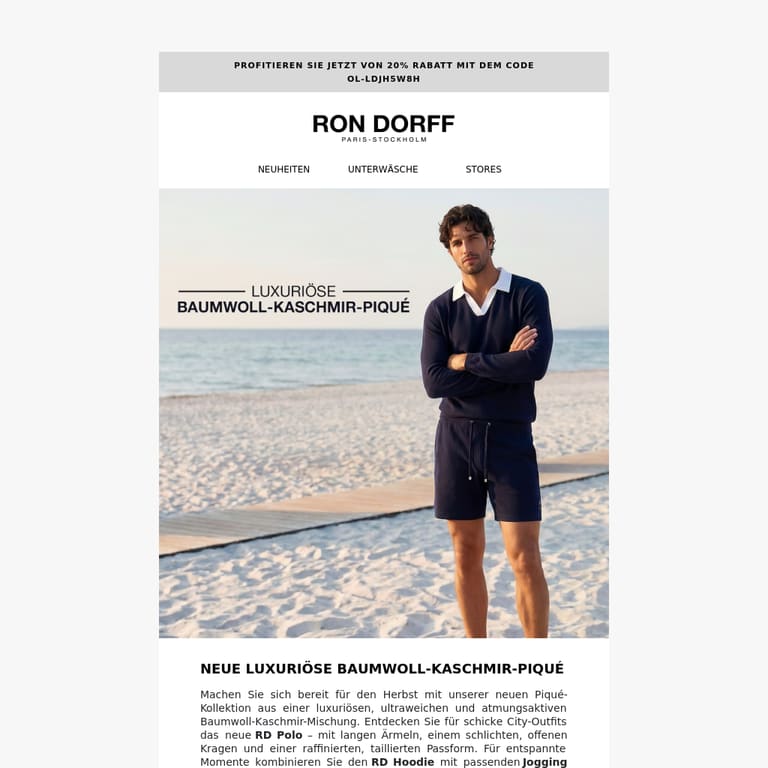 Luxuriöses Baumwoll-Kaschmir-Piqué - newsletter screenshot