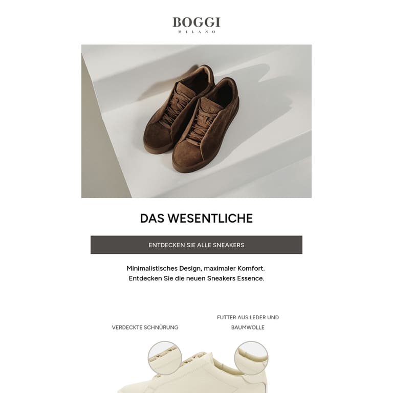 Entdecken Sie die neuen Sneakers Essence - newsletter screenshot