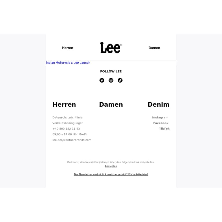 Lee x Indian Motorcycle: Jetzt erhältlich - newsletter screenshot