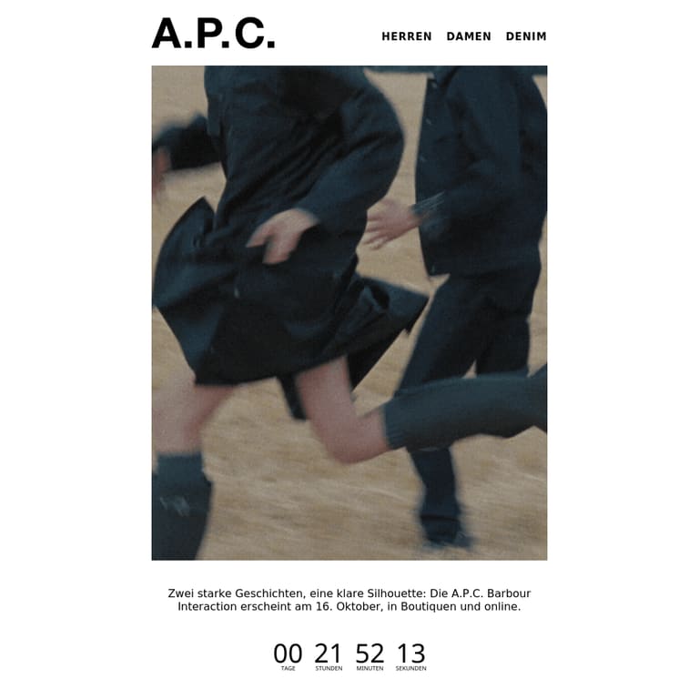 A.P.C. Barbour | Bald erhältlich - newsletter screenshot