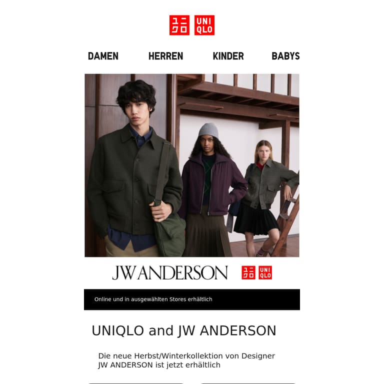 NEU | UNIQLO and JW ANDERSON Herbst/Winter - newsletter screenshot