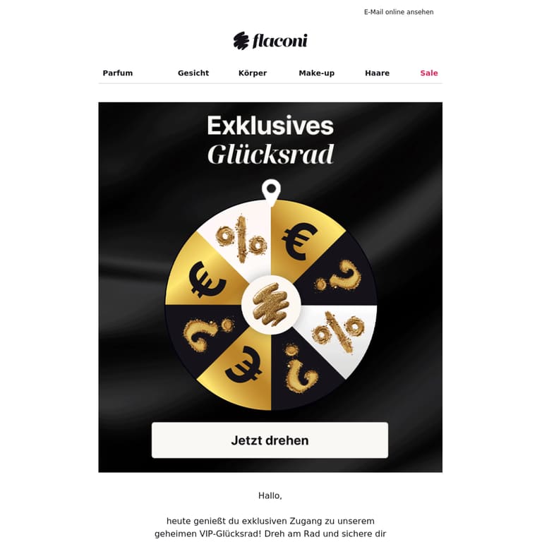 Exklusiv: Jetzt am VIP-Glücksrad drehen 🤫 - newsletter screenshot