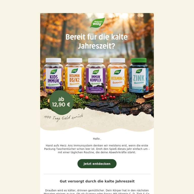 Bereit für die kalte Jahreszeit? Unterstützung für dein Immunsystem 🍂 - newsletter screenshot