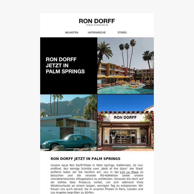 Ron Dorff jetzt in Palm Springs - newsletter screenshot