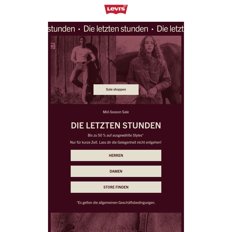 Die Letzten Stunden 🚨 Bis zu 50 % auf ausgewählte Styles* - newsletter screenshot