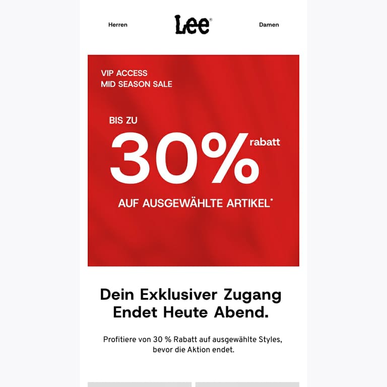Nur noch bis heute Abend: VIP-Zugang - newsletter screenshot