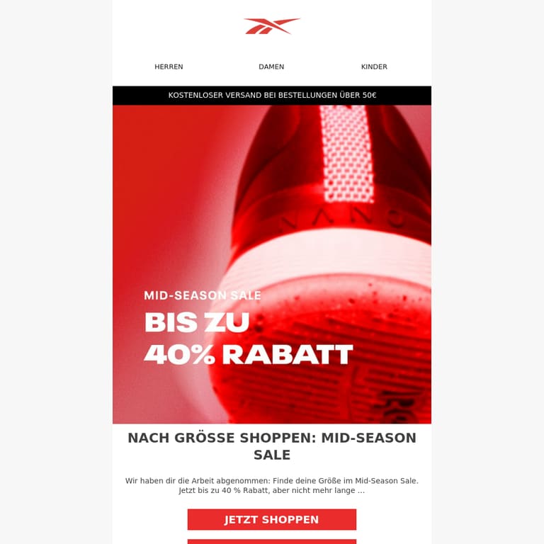Nach Größe shoppen: Mid-Season Sale - newsletter screenshot