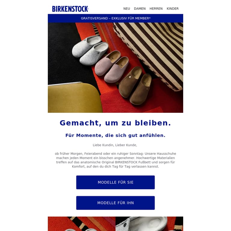 Richtig gute Hausschuhe? Haben wir. - newsletter screenshot