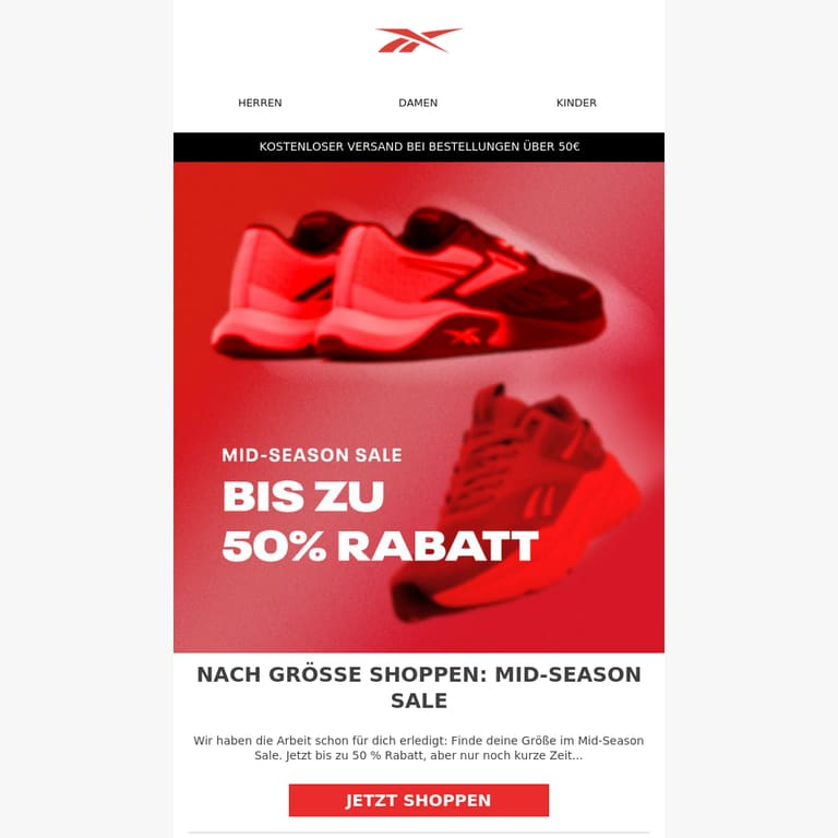 Mid-Season Sale: Jetzt bis zu 50 % Rabatt - newsletter screenshot
