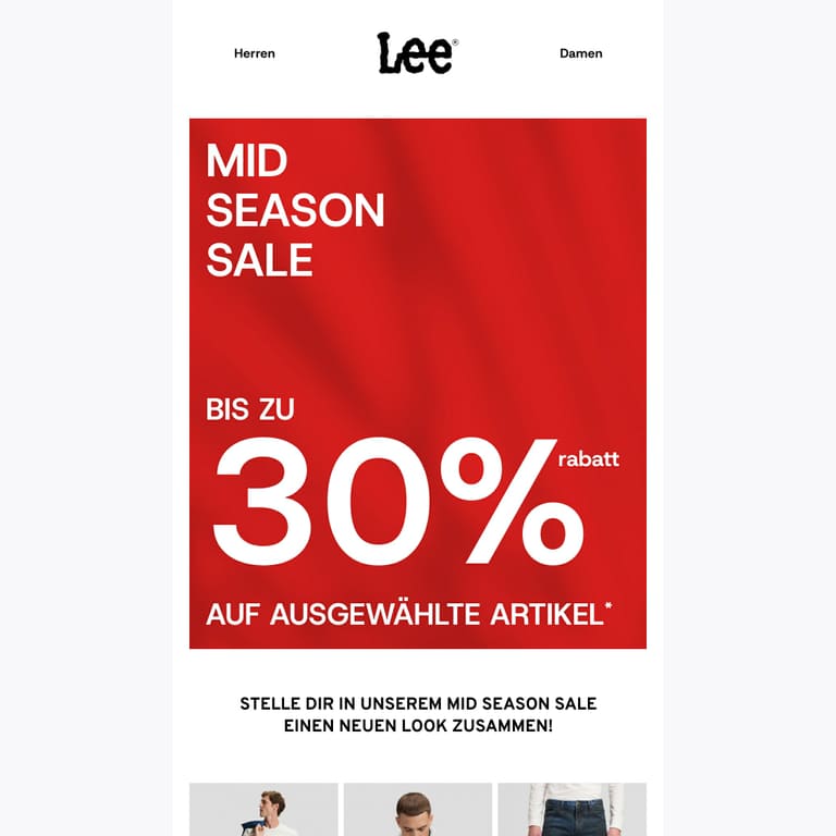 BIS ZU 30% RABATT - newsletter screenshot