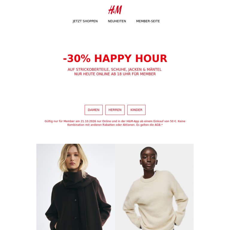 Happy Hour Deal startet heute um 18 Uhr - newsletter screenshot