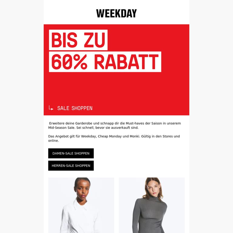 Jetzt bis zu 60% | Mid-Season Sale - newsletter screenshot
