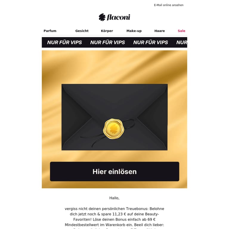 Nicht vergessen: Dein Treuebonus wartet 🔑 - newsletter screenshot