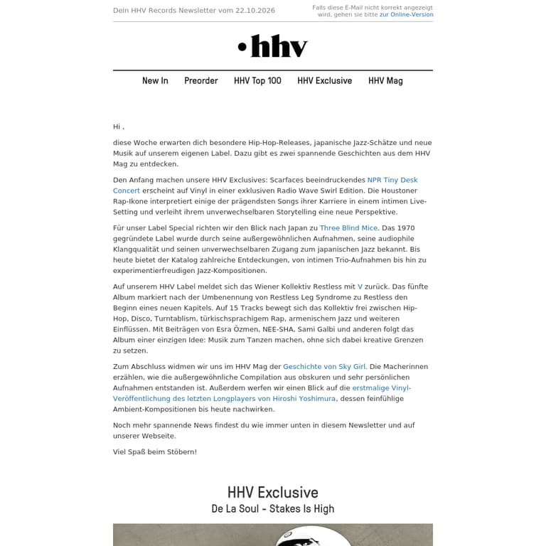 De La Soul | Scarface | Restless | Three Blind Mice - newsletter screenshot
