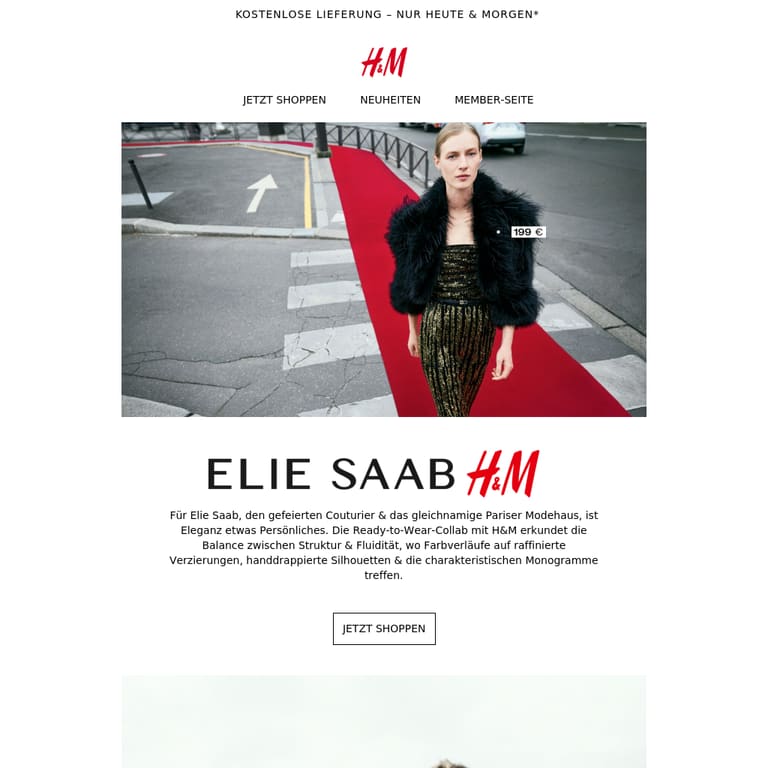 ELIE SAAB H&M ist da - newsletter screenshot