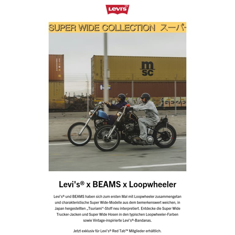 Levi's® x BEAMS x Loopwheeler - newsletter screenshot