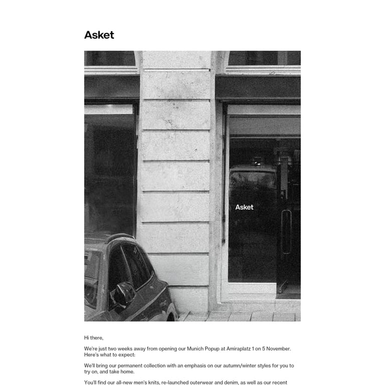 Munich pop-up opening 5 Nov - newsletter screenshot