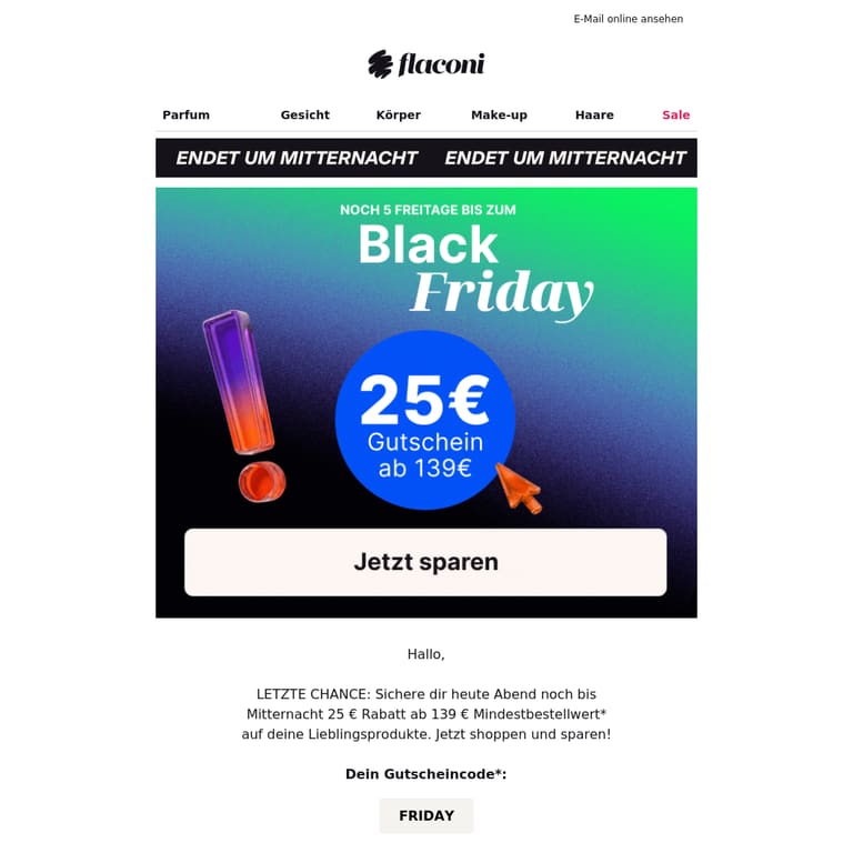 Bis Mitternacht: 25 € Gutschein sichern 🌙 - newsletter screenshot