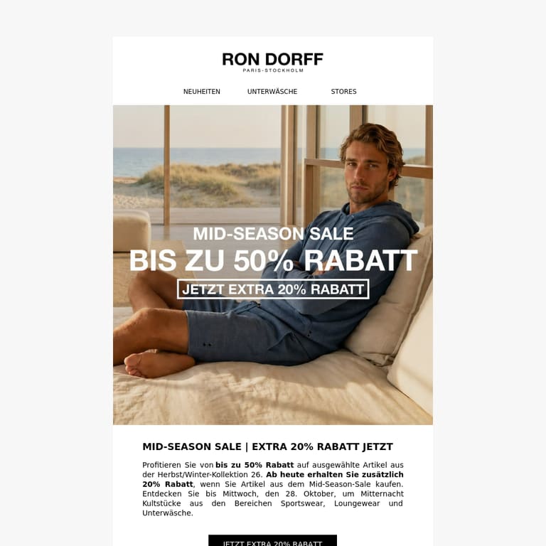 Extra 20% Rabatt jetzt - newsletter screenshot