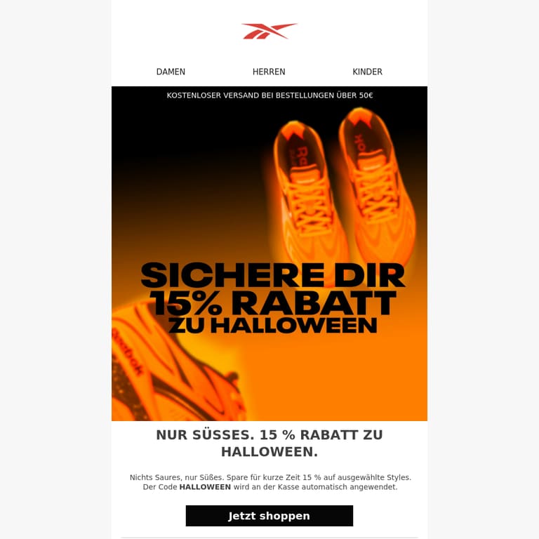 Nur Süßes zu Halloween: 15 % Rabatt - newsletter screenshot