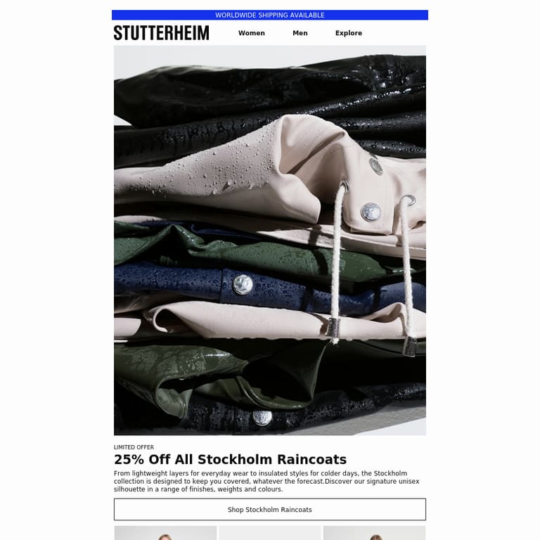 25% Off All Stockholm Raincoats - newsletter screenshot