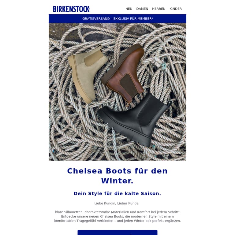 Neue Chelsea Boots für deinen Winterlook. - newsletter screenshot