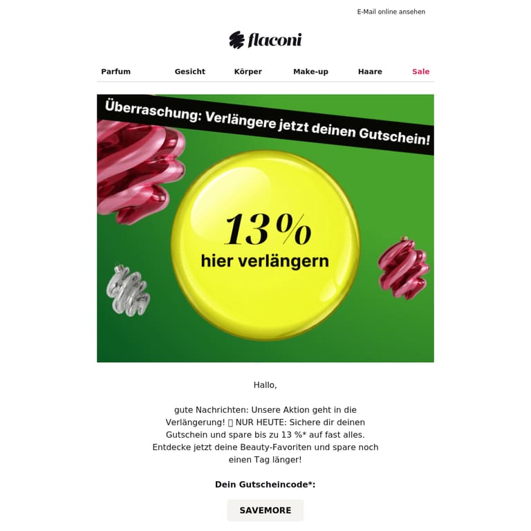 Verlängerung: 13 %-Gutschein für dich 🤩 - newsletter screenshot