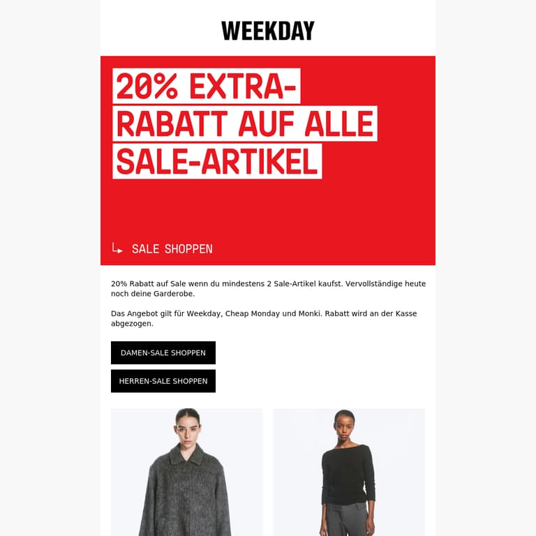WEITERE 20% RABATT AUF DEN SALE - newsletter screenshot