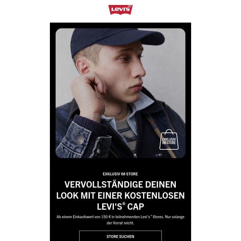 Erhalte eine kostenlose Levi's® Cap bei einem Einkauf im Store - newsletter screenshot