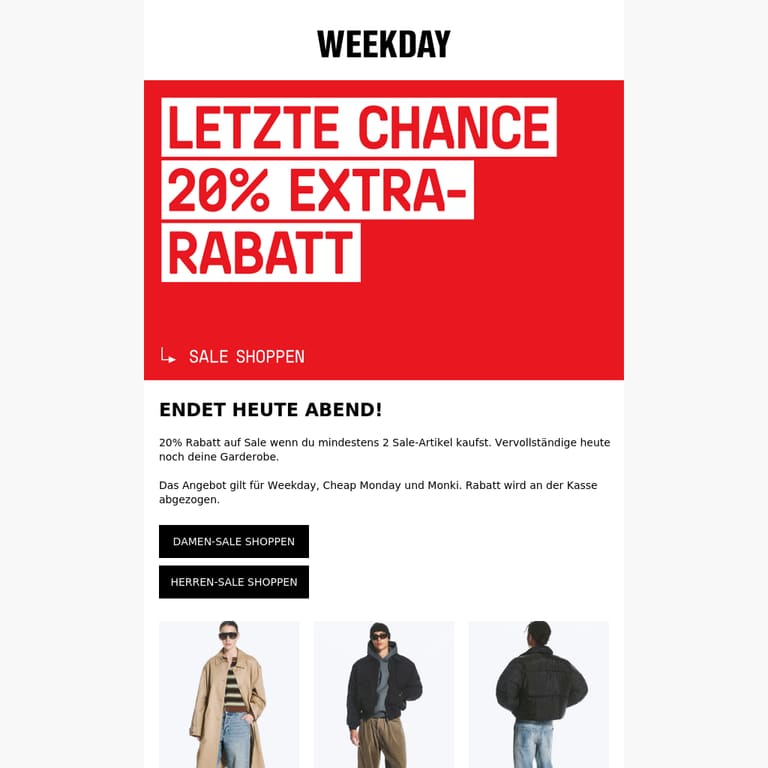 LETZTE CHANCE | 20% EXTRA-RABATT - newsletter screenshot