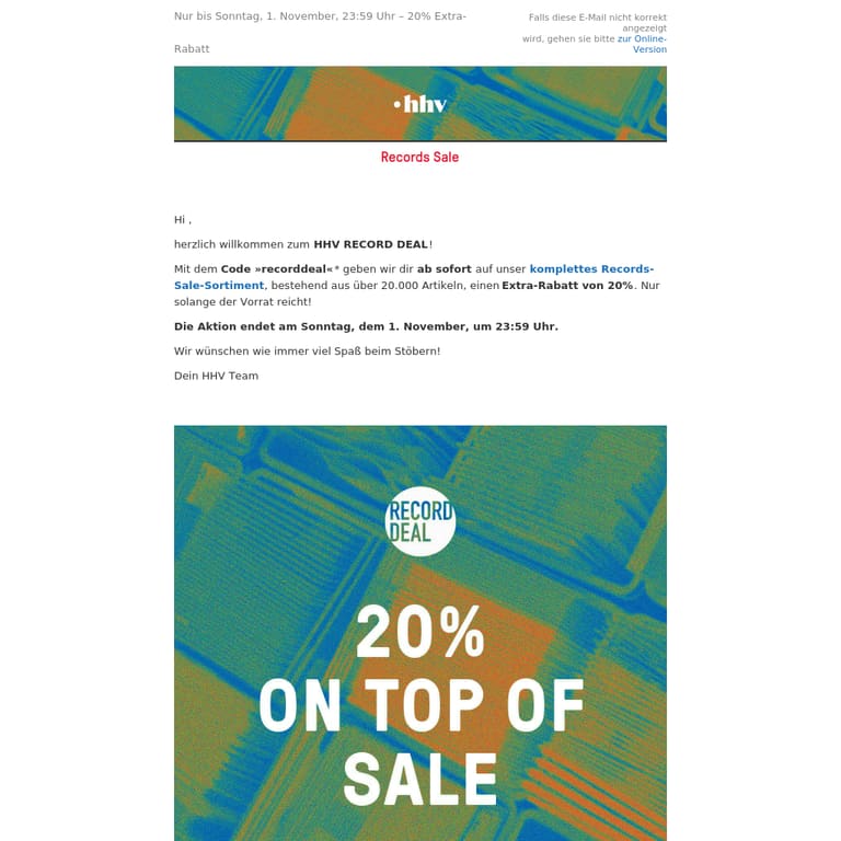 Jetzt bis zu 60% sparen mit 20% Extra-Rabatt! Nur bis 1. November! - newsletter screenshot