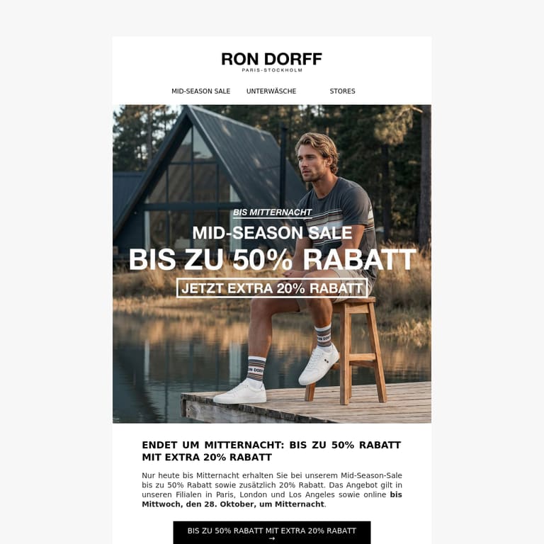 Bis Mitternacht: Bis zu 50% Rabatt + Extra 20% Rabatt - newsletter screenshot