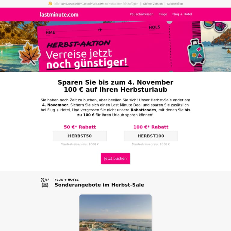 Letzte Chance auf bis zu 100 € Rabatt im Herbst-Sale! - newsletter screenshot