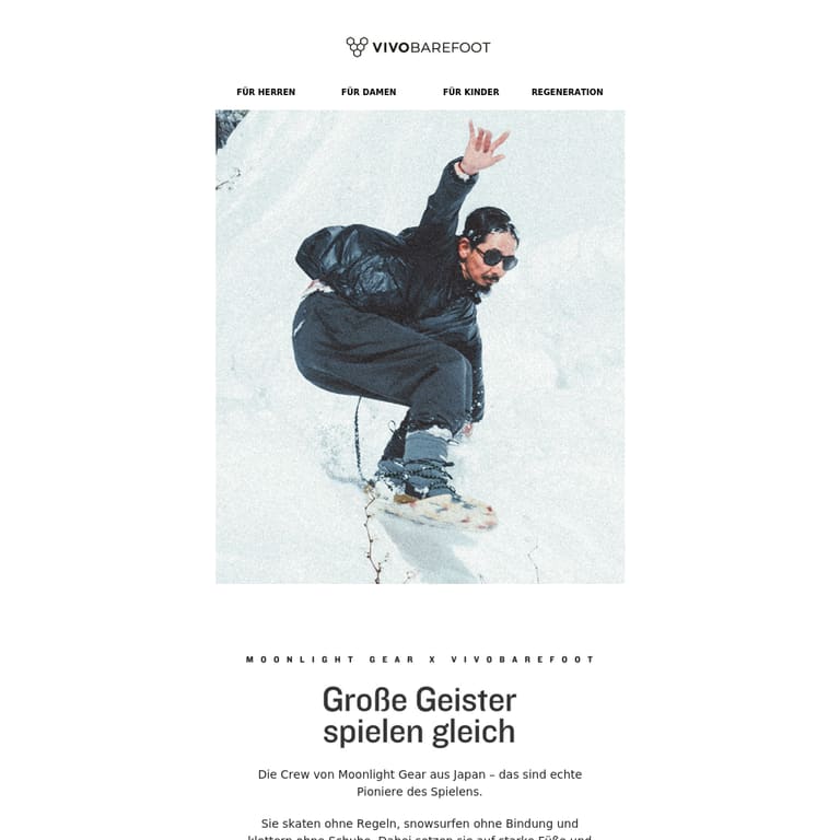 Die Moonlight Gear x Vivobarefoot Kollaboration - newsletter screenshot