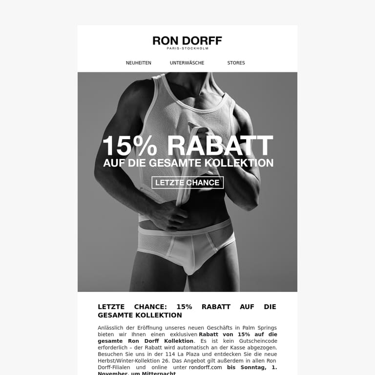 Jetzt 15% Rabatt auf die gesamte Kollektion - newsletter screenshot
